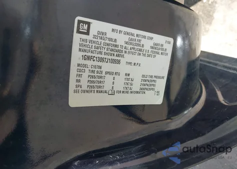 2007 Chevrolet Tahoe Lt from USA, damaged, VIN 1GNFC13097J100936